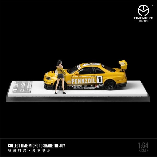 Mô hình xe Nissan Skyline GT-R R34 Z-Tune Pennzoil yellow tỉ lệ 1:64 Timemicro TM643438
