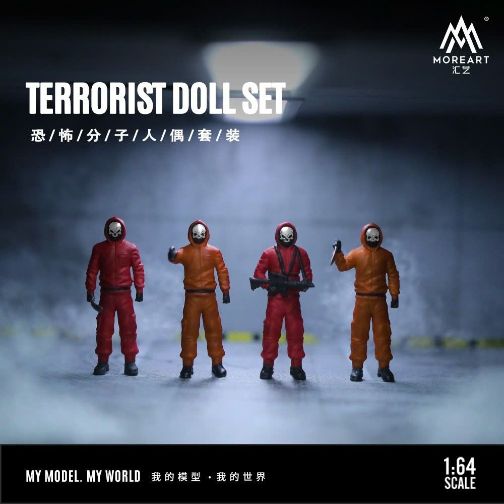 Mô hình set nhân vật 4 người Terrorist áo cam có hung khí tỉ lệ 1:64 MoreArt MO223038