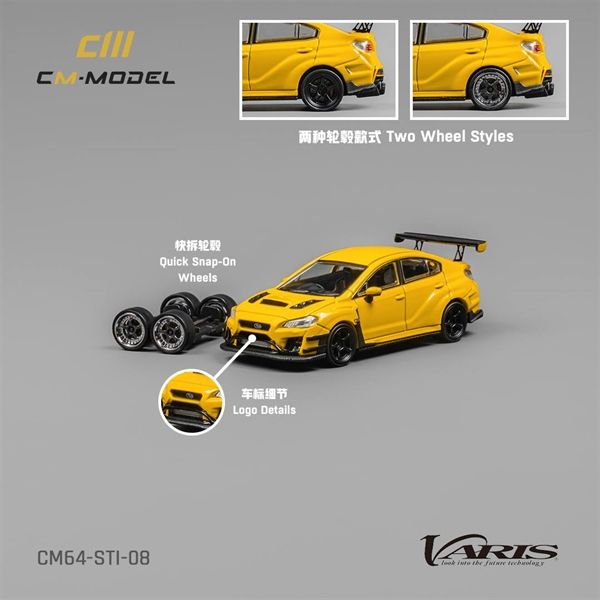 Mô hình xe Subaru STI Varis Widebody 1.0 Yellow có bánh xe thay thế tỉ lệ 1:64 CM model CM64-STI-08