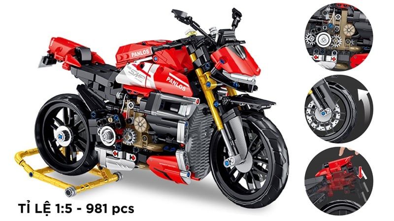  Mô hình xe mô tô lắp ghép Ducati Streetfighter v4 Technic 981 pcs tỉ lệ 1:5 LG011 