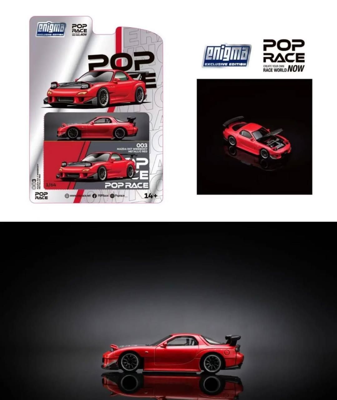 Mô hình xe Mazda RX-7 (FD35) Widebody (Metallic Red) tỉ lệ 1:64 Poprace bản card PRE003