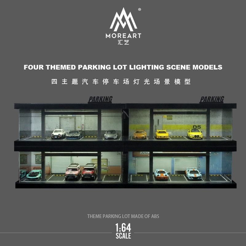 Hộp trưng bày mô phỏng hầm đỗ xe có đèn, mica, kèm dây đèn, C tỉ lệ 1:64 MoreArt MO960115