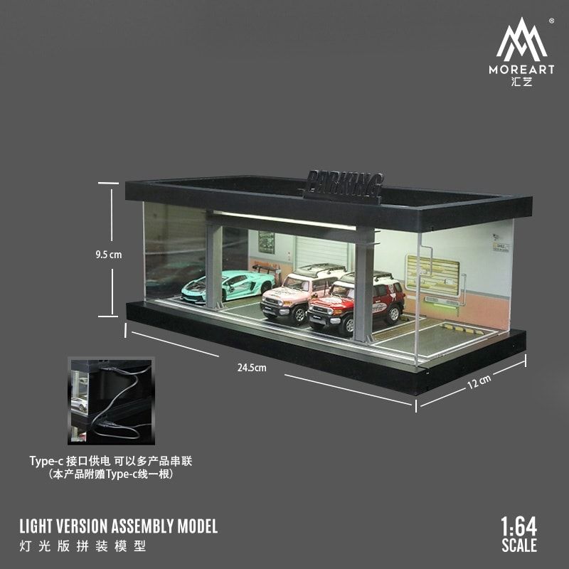 Hộp trưng bày mô phỏng hầm đỗ xe có đèn, mica, kèm dây đèn, C tỉ lệ 1:64 MoreArt MO960115
