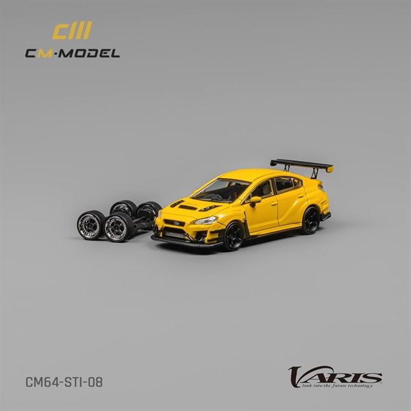 Mô hình xe Subaru STI Varis Widebody 1.0 Yellow có bánh xe thay thế tỉ lệ 1:64 CM model CM64-STI-08