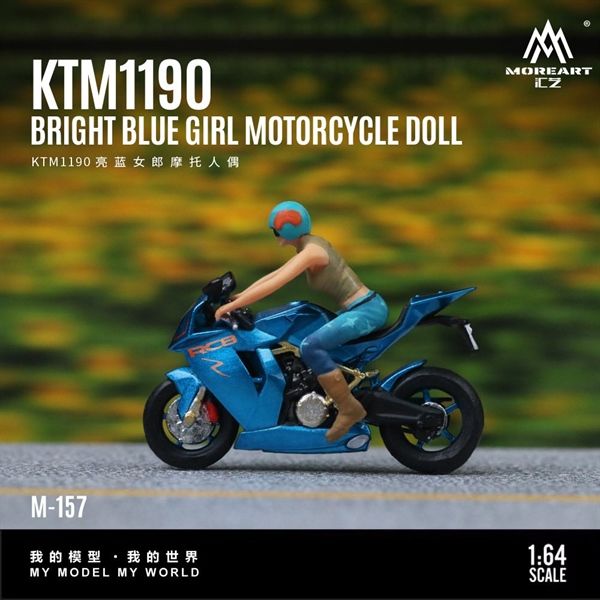 Mô hình nhân vật figure người lái mô tô KTM 1190 bright blue resin tỉ lệ 1:64 MoreArt MO222157