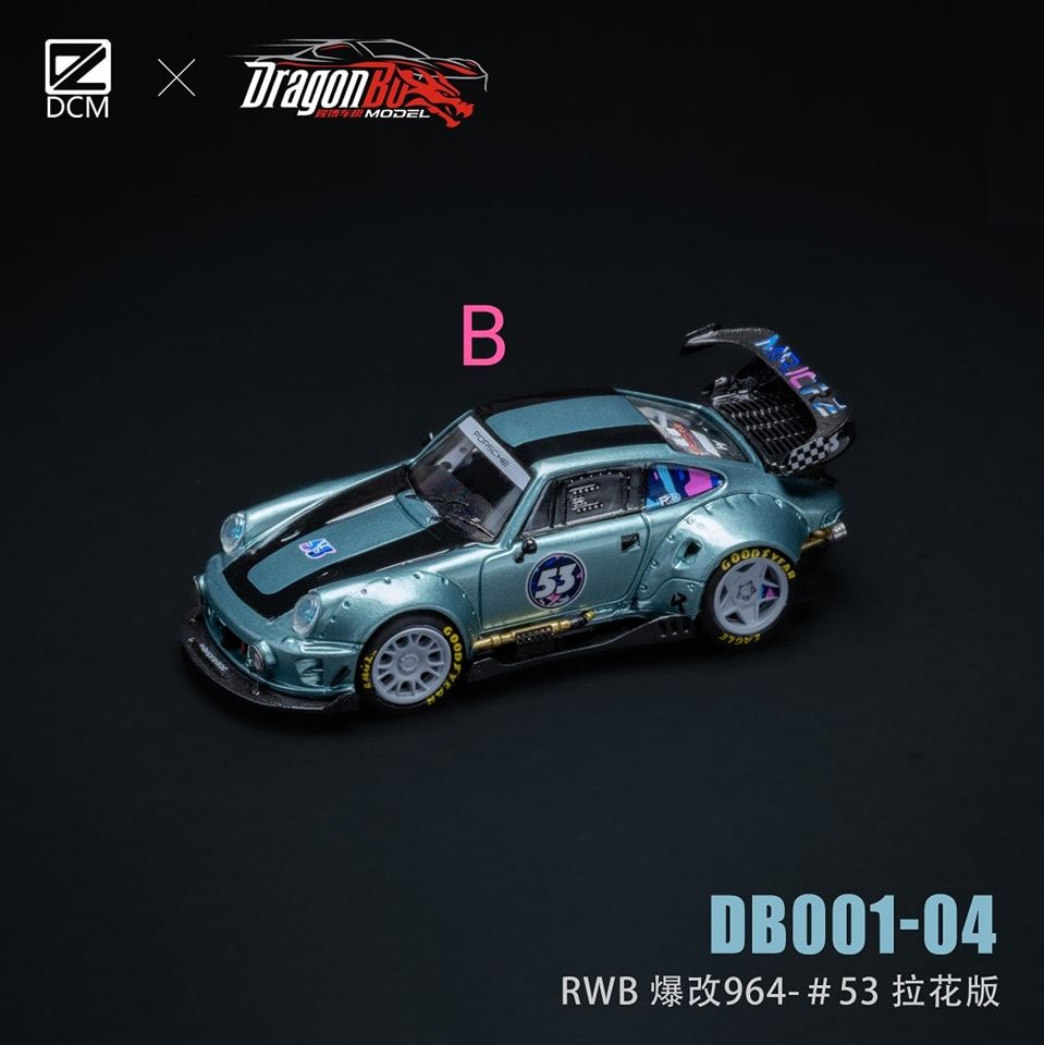 Mô hình xe Porsche 964 Rauh Welt RWB Dragon metallic gold - #53 racing tỉ lệ 1:64 D.BoModel xDCM DB001