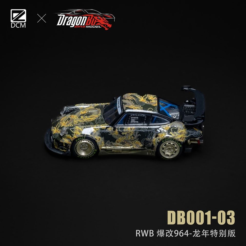 Mô hình xe Porsche 964 Rauh Welt RWB Dragon metallic gold - #53 racing tỉ lệ 1:64 D.BoModel xDCM DB001