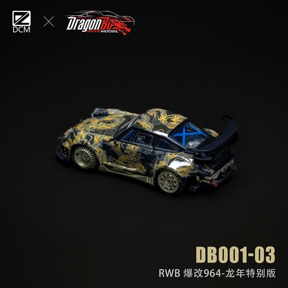 Mô hình xe Porsche 964 Rauh Welt RWB Dragon metallic gold - #53 racing tỉ lệ 1:64 D.BoModel xDCM DB001