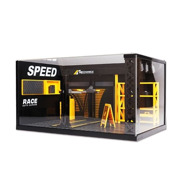 Hộp mica trưng bày diorama có phụ kiện gara, đèn led và cầu nâng xe cho ô tô 1:24 mô tô 1:12 kích thước 27x17.3x14.5cm DIY PK412