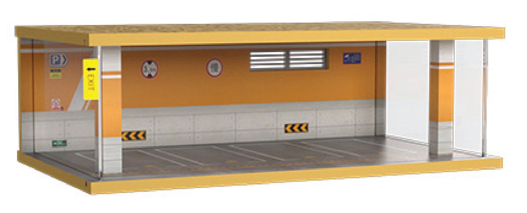 Hộp trưng bày gỗ bãi đỗ 4 xe ô tô tỉ lệ 1:32 - có đèn - có mica 36x21.5x12cm PK383 PT2040-733