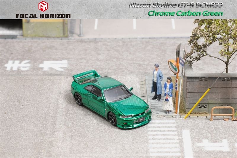 Mô hình xe Nissan Nismo S-Tune version Full Carbon Chrome Green tỉ lệ 1:64 Focal Horizon OT64329
