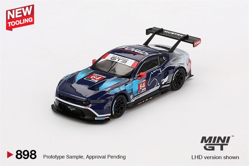 Mô hình xe Ford Mustang GT3 #64 Ford Multimatic Motorsports 2024 IMSA Daytona 24 Hrs bản card tỉ lệ 1:64 MGT00898-BL