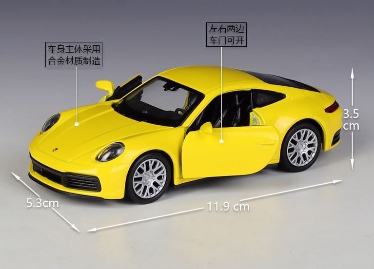 Mô hình xe Porsche 911 Carrera 4s Yellow 1:36 Welly OT011