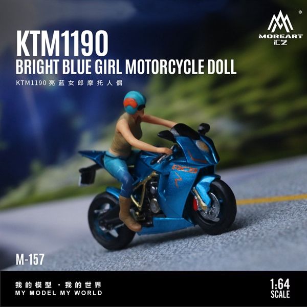 Mô hình nhân vật figure người lái mô tô KTM 1190 bright blue resin tỉ lệ 1:64 MoreArt MO222157