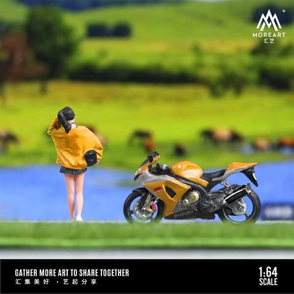 Mô hình nhân vật và mô tô Suzuki GSX-R1000 Black and Yellow Motorcycle Pretty tỉ lệ 1:64 modernart More art MO222113