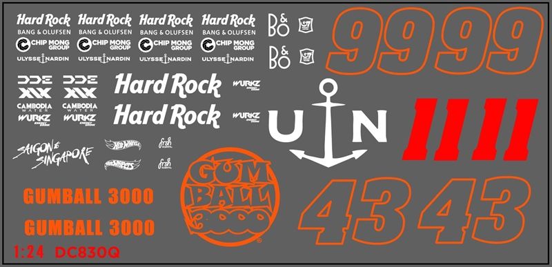 Decal UV sự kiện Gumball 3000 cho mô hình ô tô tỉ lệ 1:24 dán tất cả nền màu Autono1 DC830