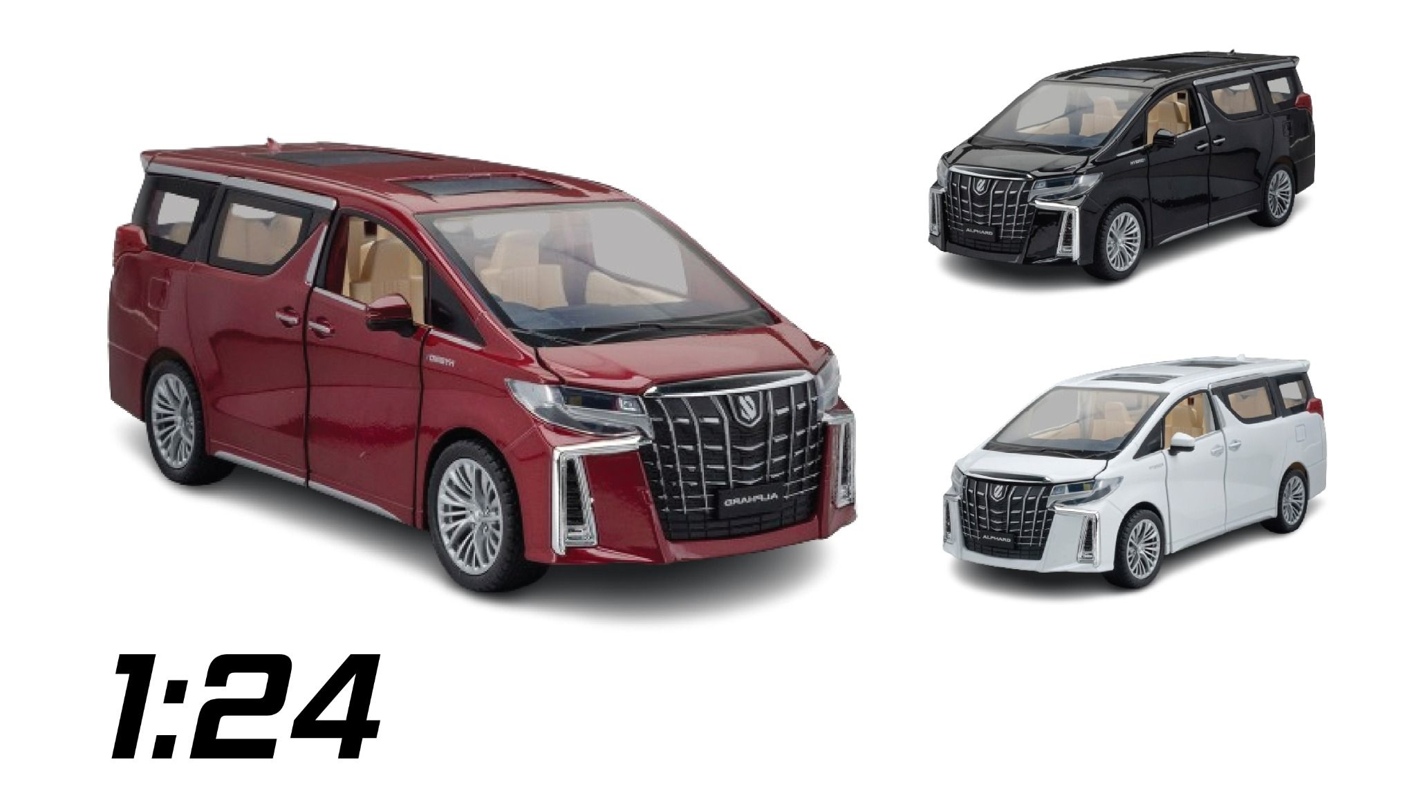  Mô hình xe Toyota Alphard 2022 full open - full kính - đánh lái được tỉ lệ 1:24 Metal Model OT441 