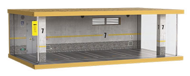 Hộp trưng bày gỗ bãi đỗ 4 xe ô tô tỉ lệ 1:32 - có đèn - có mica 36x21.5x12cm PK383 PT2040-733