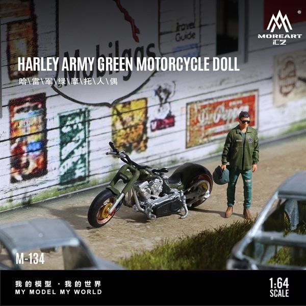 Mô hình xe và nhân vật figure Harley Army green tỉ lệ 1:64 MoreArt MO222134