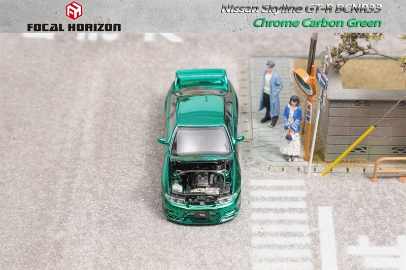 Mô hình xe Nissan Nismo S-Tune version Full Carbon Chrome Green tỉ lệ 1:64 Focal Horizon OT64329