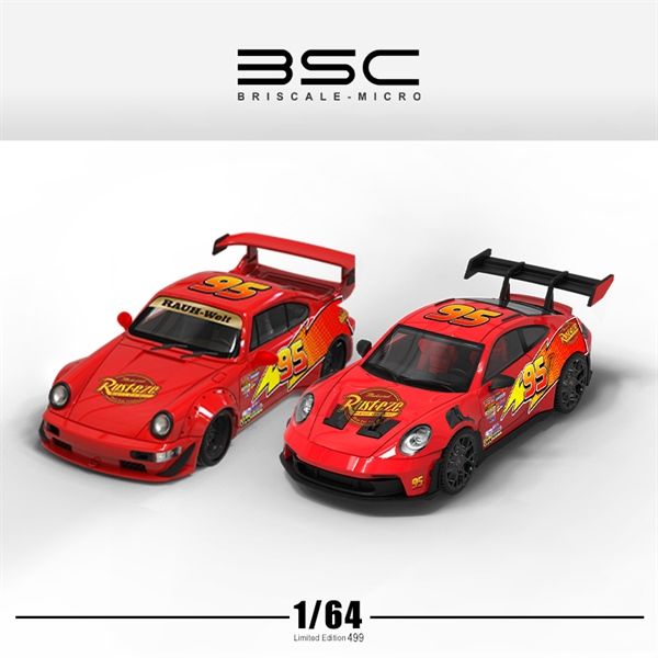 Mô hình xe Porsche 911 (992) GT3RS Lightning McQueen Special Edition tỉ lệ 1:64 Briscale Micro BSC BSC644625