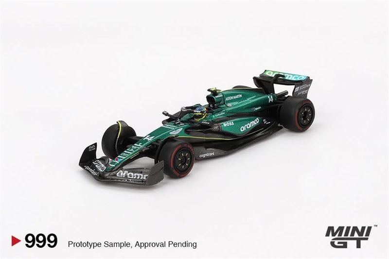 Mô hình xe Aston Martin AMR24 #14 Fernando Alonso 2024 F1 2024 Bahrain GP card tỉ lệ 1:64 MiniGT MGT00999