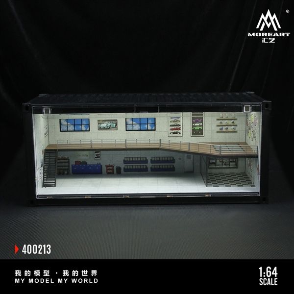 Hộp trưng bày container mô phỏng Repair shop scene F model có tầng - có đèn 38.7x16x16.5cm tỉ lệ 1:64 MoreArt MO400213