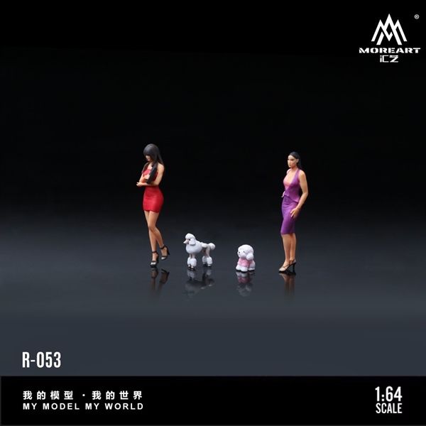 Mô hình nhân vật figure bộ 2 nhân vật nữ và 2 cún - Dog walking girl dolla set resin tỉ lệ 1:64 MoreArt MO223053