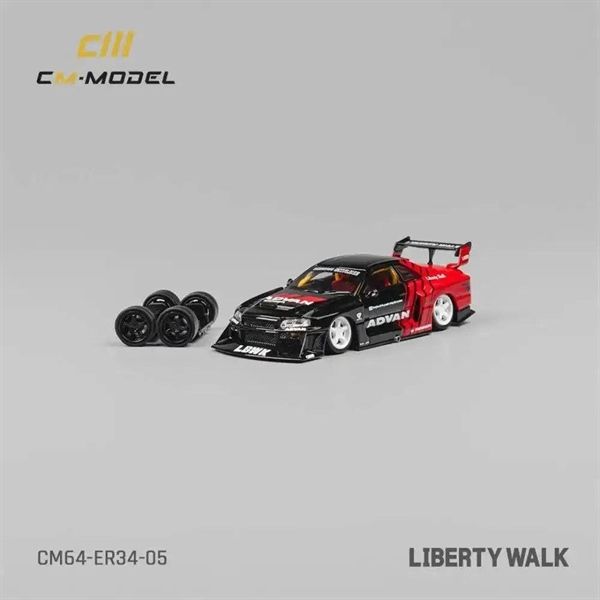 Mô hình xe Nissan ER34 LBWK có bánh thay thế tỉ lệ 1:64 CM model