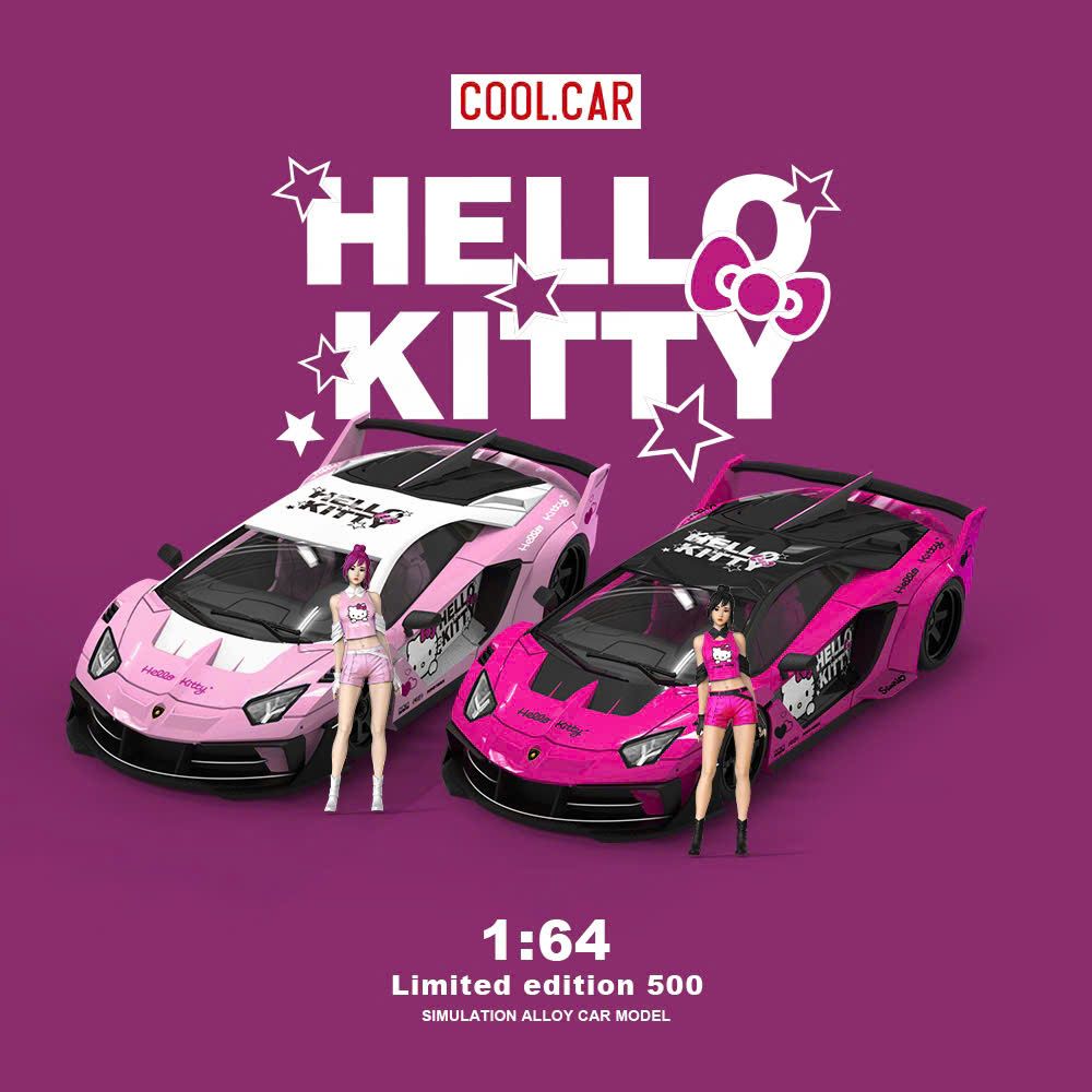 Mô hình xe Lamborghini LBWK Aventador GT EVO Hello kitty Light pink tỉ lệ 1:64 Cool Car CC643825