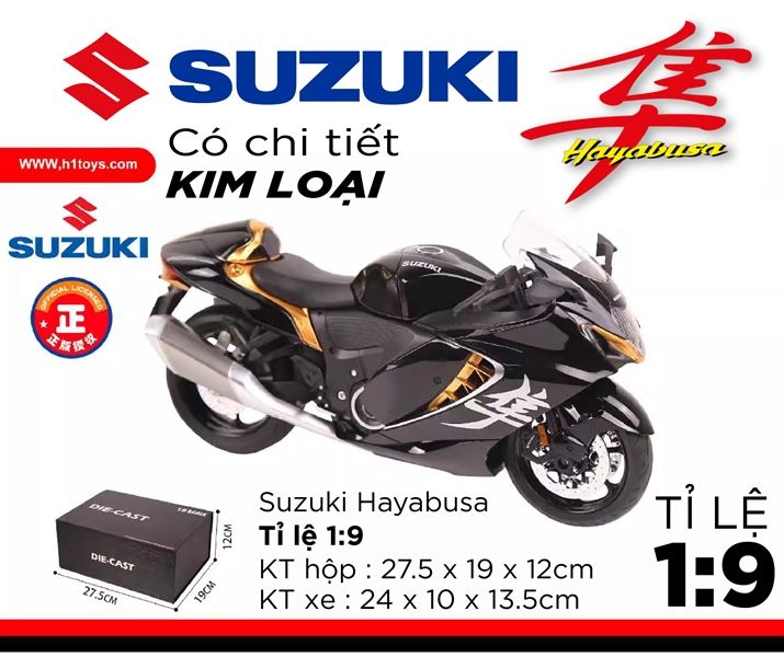 Mô hình xe Suzuki Hayabusa 1300 hộp quà tặng có nam châm tỉ lệ 1:9 Huayi Alloy MT09001