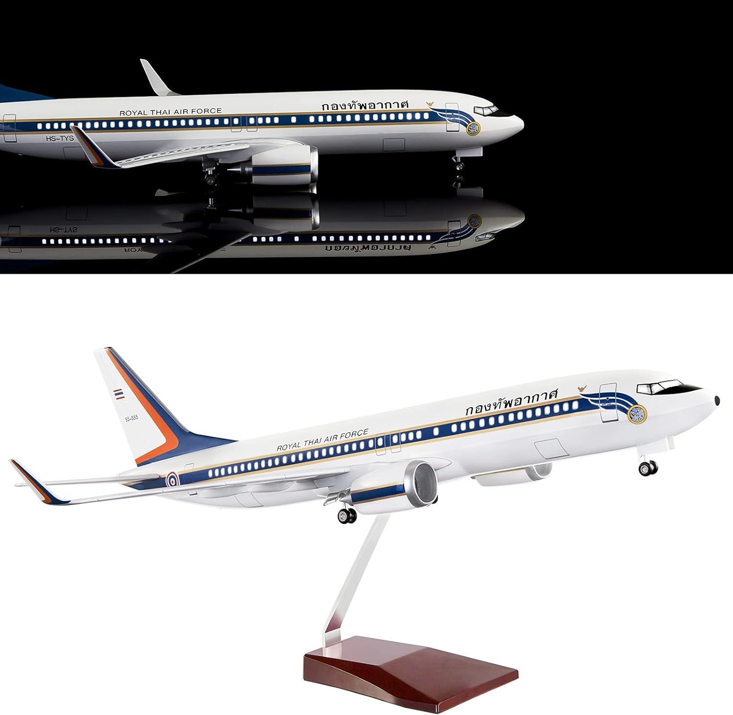 Mô hình máy bay Thủ tướng Thái Lan President of Thailand Boeing B737 47cm có đèn led tự động theo tiếng vỗ tay hoặc chạm MB47058