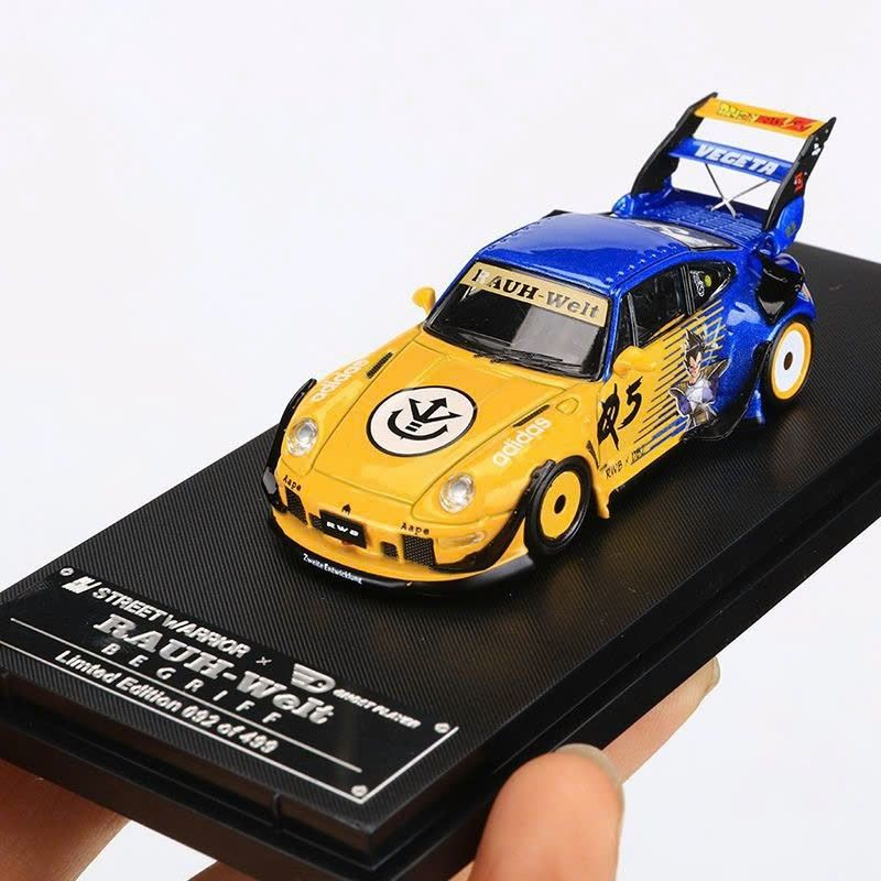 Mô hình xe Porsche 993 RWB Dragon Ball painting Wide Body Modified High Tail Wing có hộp mica tỉ lệ 1:64 Street Warrior SW-993-2