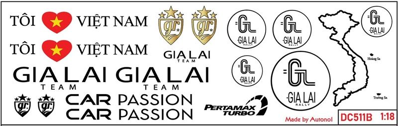  Decal nước Car Passion - Gia Lai Team Autono1 dán mọi nền màu cho xe mô hình DC511 