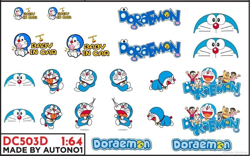  Decal nước trang trí Doraemon baby in car dán mọi nền màu cho xe mô hình tỉ lệ 1:64 DC503 
