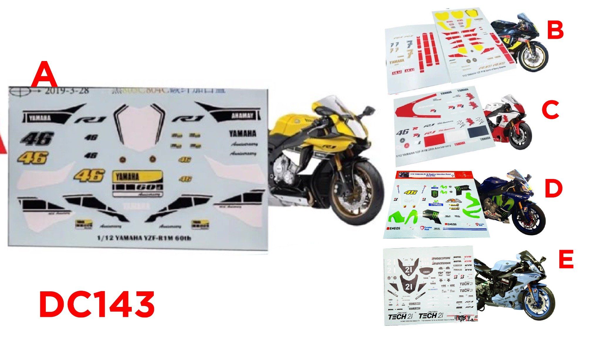  Decal nước Yamaha YZF-R1M 1:12 DC143 