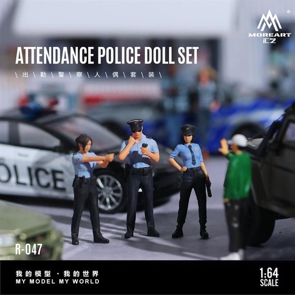 Mô hình nhân vật figure cảnh sát 3 người Attendance Police Doll Set Simulation Resin Model tỉ lệ 1:64 Moreart MO223047