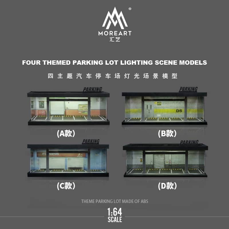 Hộp trưng bày mô phỏng hầm đỗ xe có đèn, mica, kèm dây đèn, B tỉ lệ 1:64 MoreArt MO960114