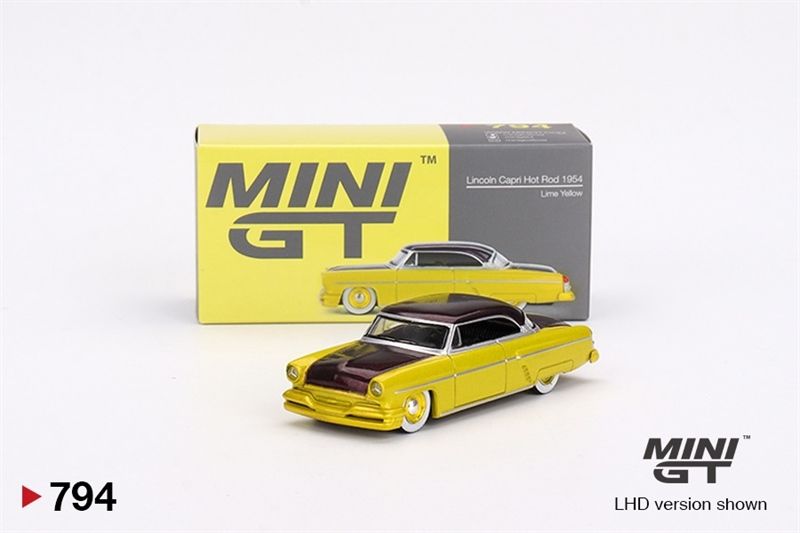 Mô hình xe Lincoln Capri Hot Rod 1954 Lime Yellow tỉ lệ 1:64 MiniGT MGT00794-CH