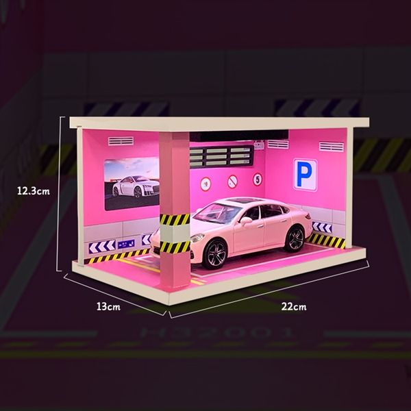 Hộp trưng bày PVC bãi đỗ 1 xe tỉ lệ 1:32 có đèn - không mica 22x13x12.3cm PK374 132-1