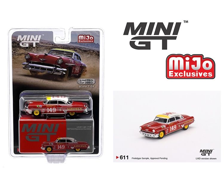 Mô hình xe ô tô Lincoln Capri 1954 Carrera Panamericana Class Winner #149 bản card tỉ lệ 1:64 MiniGT