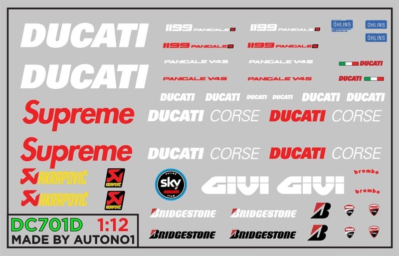 Decal nước cho Ducati panigale 1199 V4 V4S Corse Supreme dán mọi nền màu cho xe mô hình tỉ lệ 1:12 DC701D