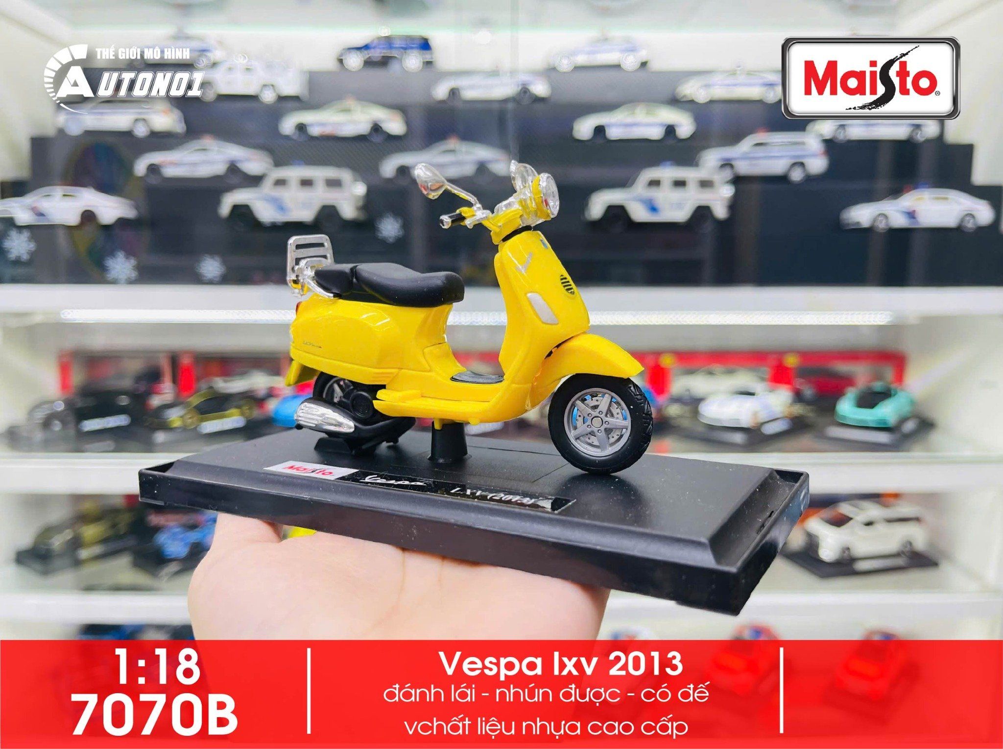 Mô hình xe Vespa lxv 2013 yellow 1:18 Maisto 7070B