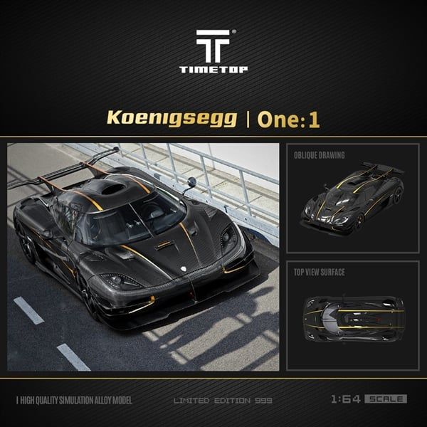 Mô hình xe Koenigsegg One:1 Carbon fiber yellow line tỉ lệ 1:64 Time top TT644805