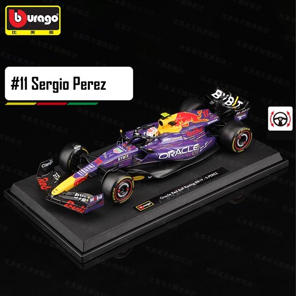 Mô hình xe đua F1 Formula Honda Redbull RB19 Miami 2023 Las Vegas có đế + figure tỉ lệ 1:18 Bburago OT18004