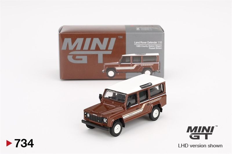 Mô hình xe Land Rover Defender 110 1985 County Station Wagon Russet Brown tỉ lệ 1:64 MiniGT MGT00734