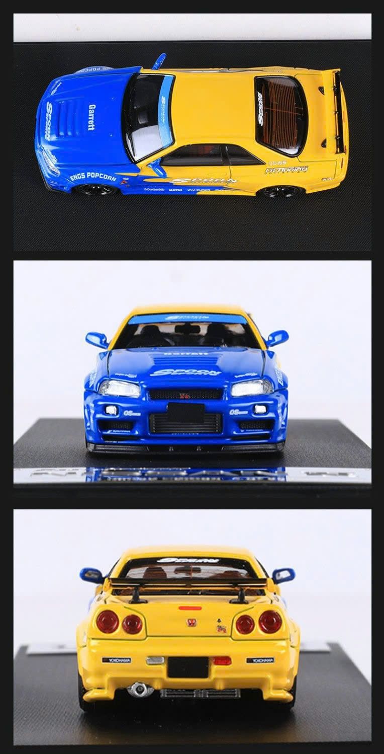 Mô hình xe Nissan Skyline GTR R34 Spoon/Falken painted có hộp mica tỉ lệ 1:64 Fast Speed FS-R34-6