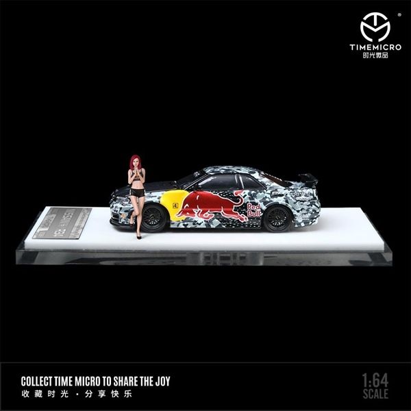 Mô hình xe Nissan GTR R34 carbon fiber Red bull mở được capo tỉ lệ 1:64 Time microTM643434