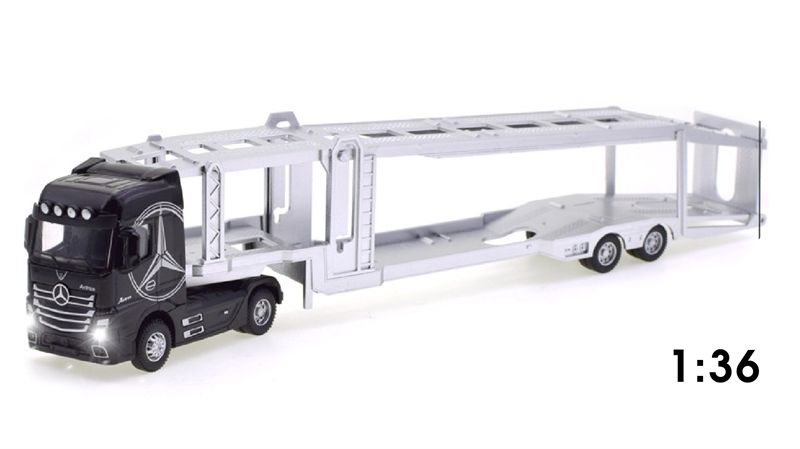 Mô hình xe đầu kéo chở xe truck trailer Mecedes Benz Actros có đầu kim loại 41x6x8cm tỉ lệ 1:36 8231