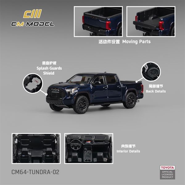 Mô hình xe bán tải Toyota Tundra Metallic blue mở được nắp thùng sau tỉ lệ 1:64 CM model CM64-TUNDRA-02
